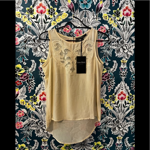 NWT Love stitch: women’s (s) Cream sleeveless top w/ a bit of a vintage feel - Picture 1 of 6